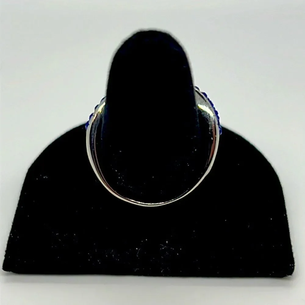 Beautiful Silver Belt Buckle Ring With Blue Stones